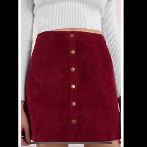 NWT Red Corduroy Button Up Skirt. Size L